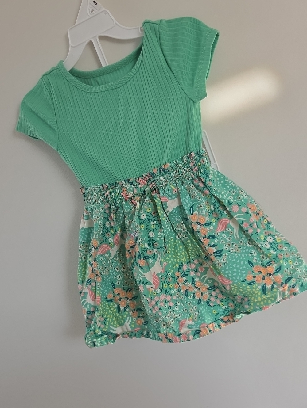 Kids Mint Green Unicorn Floral Dress - Comfort Fit